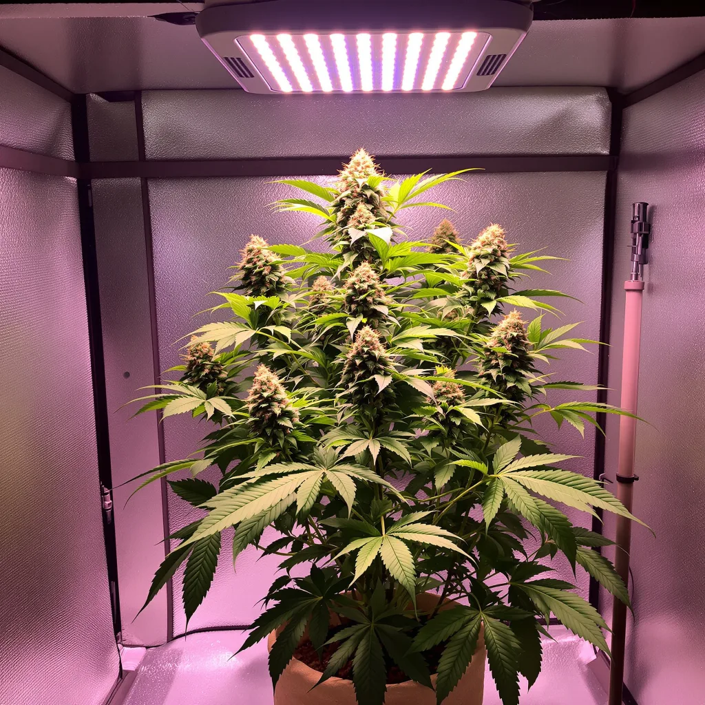 God's Gift 90% Indica / 10% Sativa — Blüte mit sichtbaren Trichomen