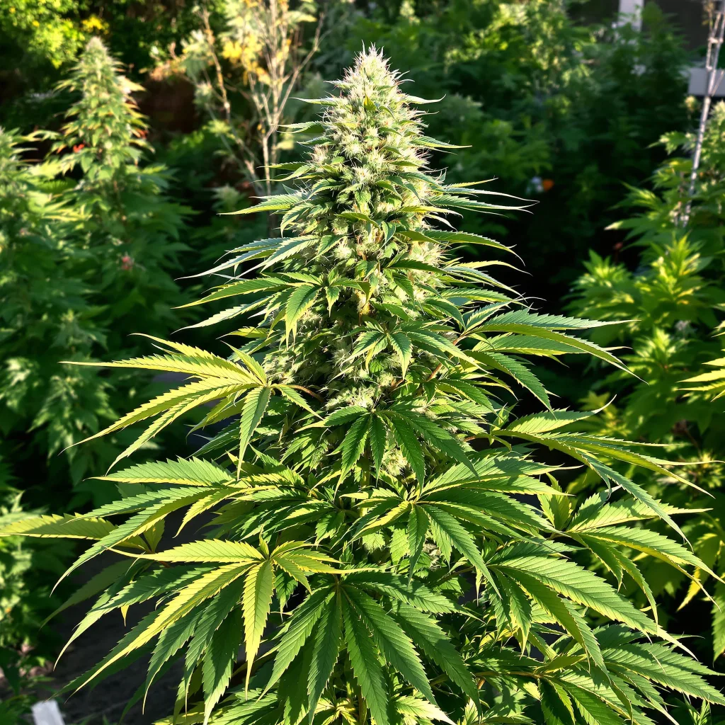 God's Gift 90% Indica / 10% Sativa — Blüte mit sichtbaren Trichomen