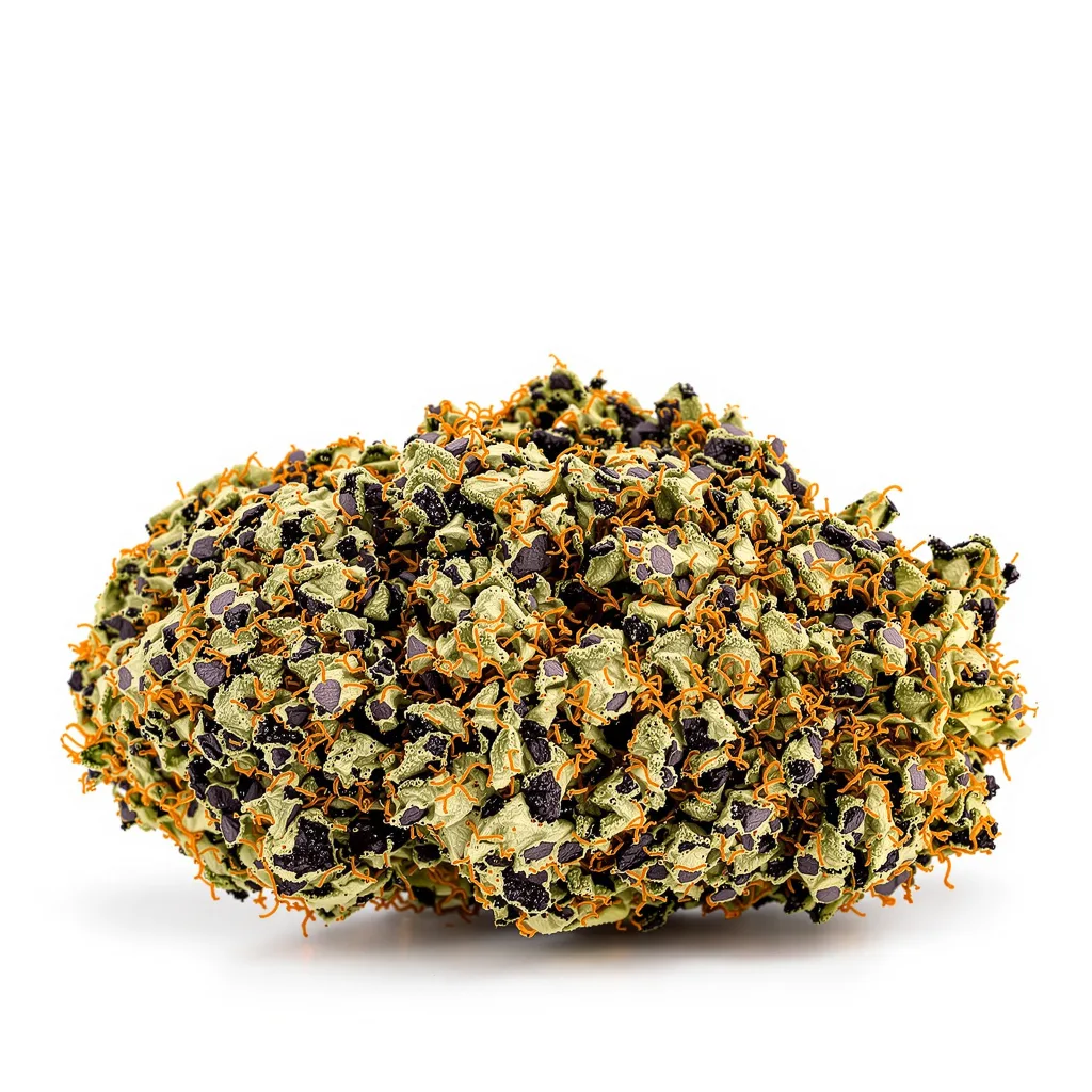 God's Gift 90% Indica / 10% Sativa — Blüte mit sichtbaren Trichomen