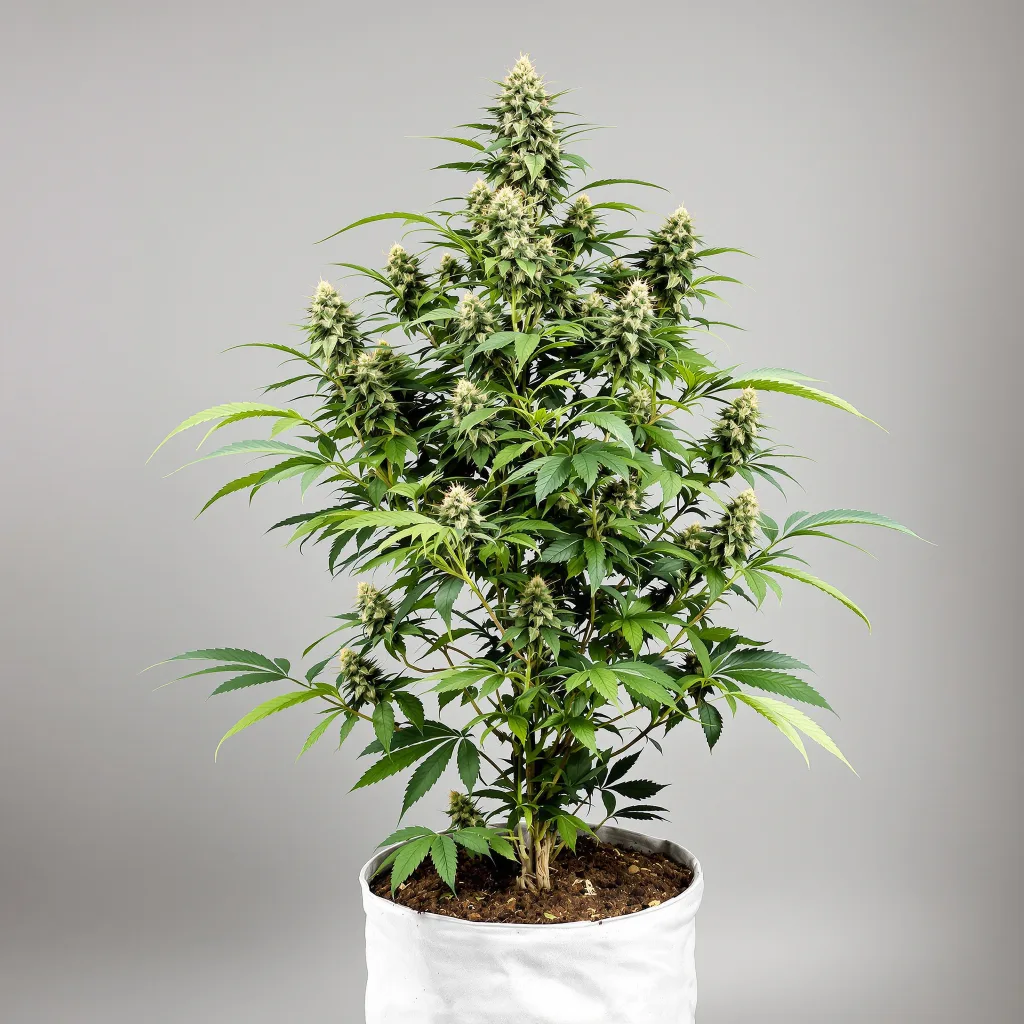 God's Green Crack Cannabisblüte Nahaufnahme mit ausgewogene Blütenstruktur mit eisigen Trichomen