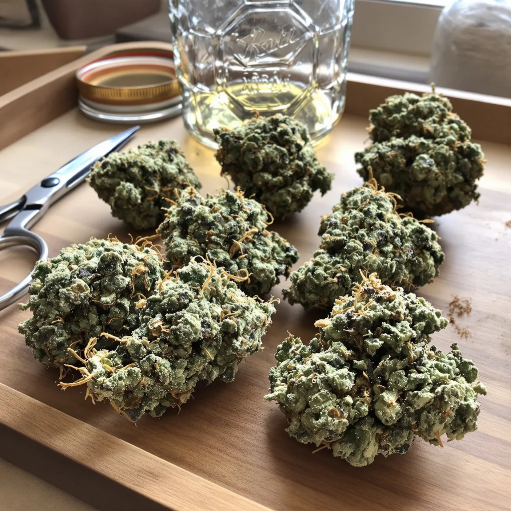 God's Green Crack 50% Indica / 40% Sativa — Blüte mit sichtbaren Trichomen