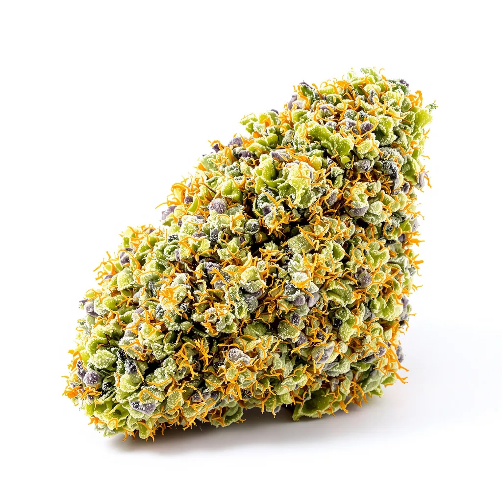 God's Green Crack 50% Indica / 40% Sativa — Blüte mit sichtbaren Trichomen