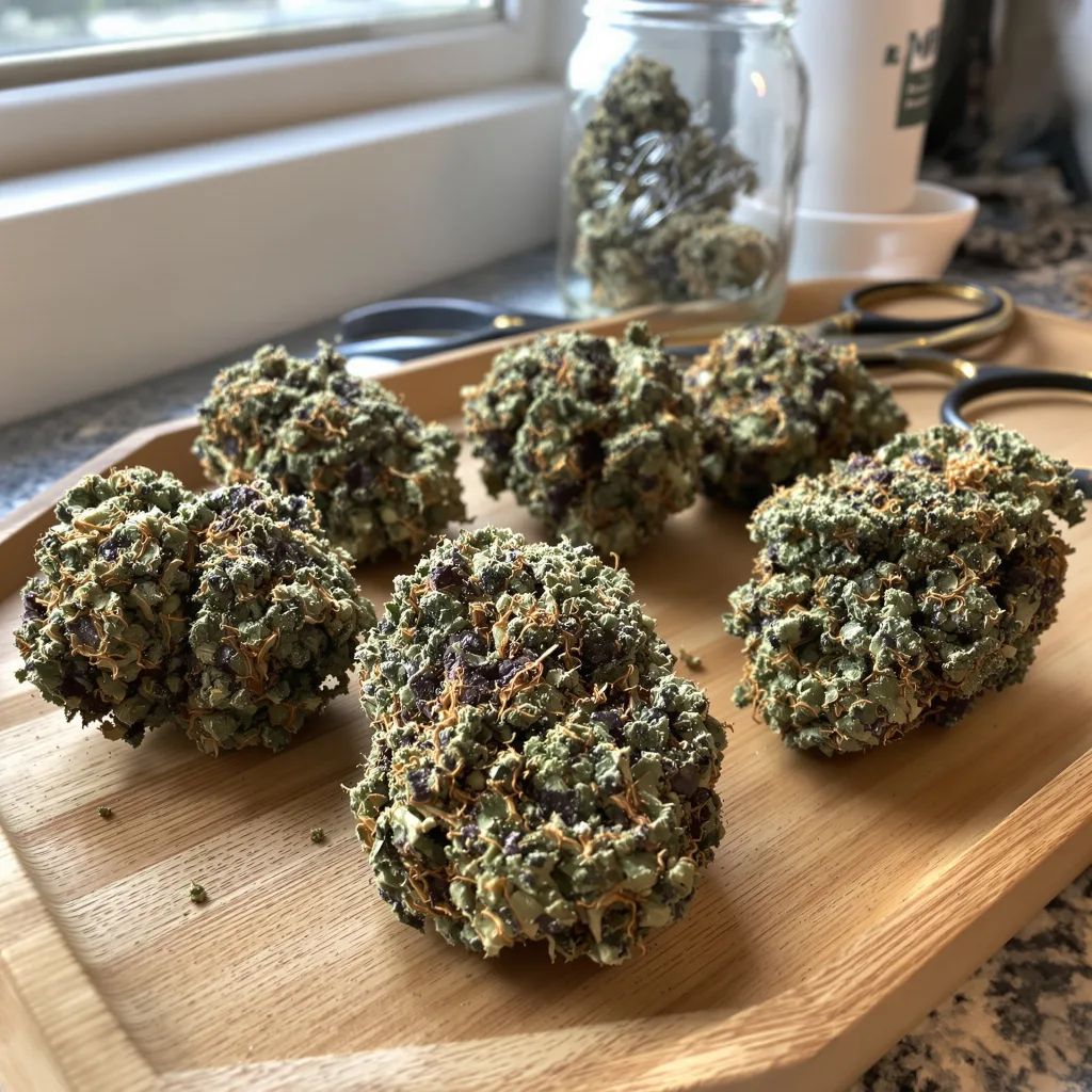 Godzilla Glue 69% Indica / 31% Sativa — Blüte mit sichtbaren Trichomen