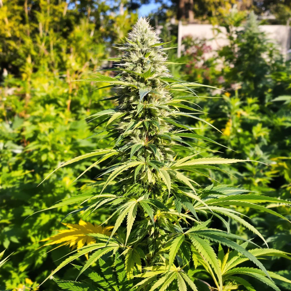 Goji OG 20% Indica / 80% Sativa — Blüte mit sichtbaren Trichomen