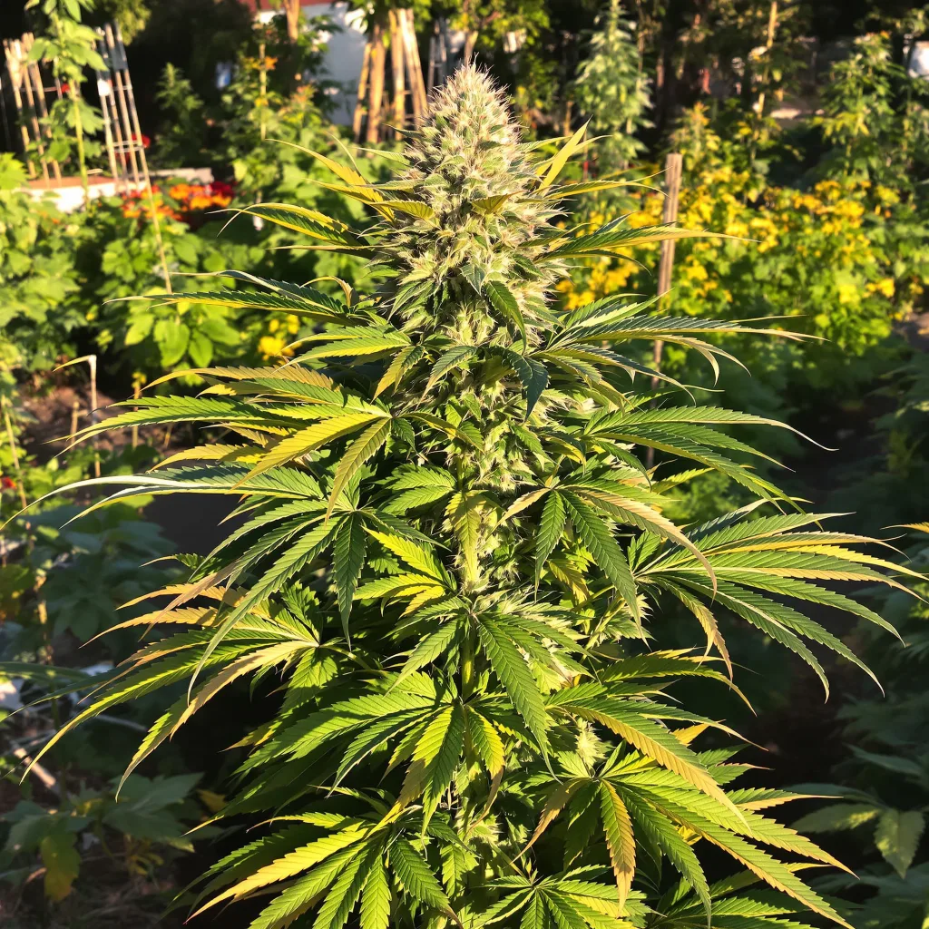 Goji OG Haze 71% Indica / 29% Sativa — Blüte mit sichtbaren Trichomen