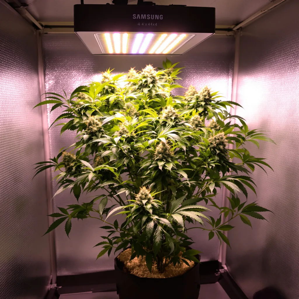 Gold Leaf 88% Indica / 12% Sativa — Blüte mit sichtbaren Trichomen