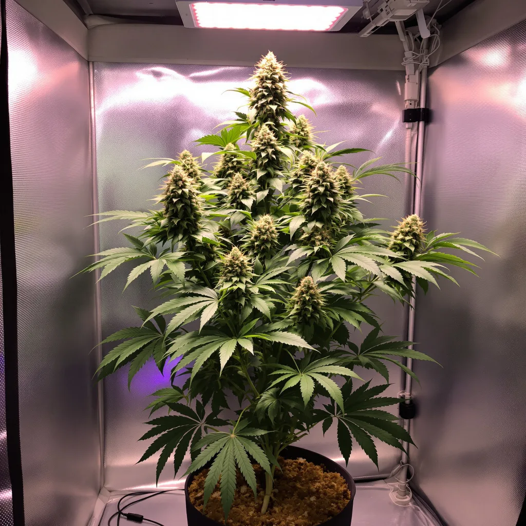 Goldberry 66% Indica / 34% Sativa — Blüte mit sichtbaren Trichomen