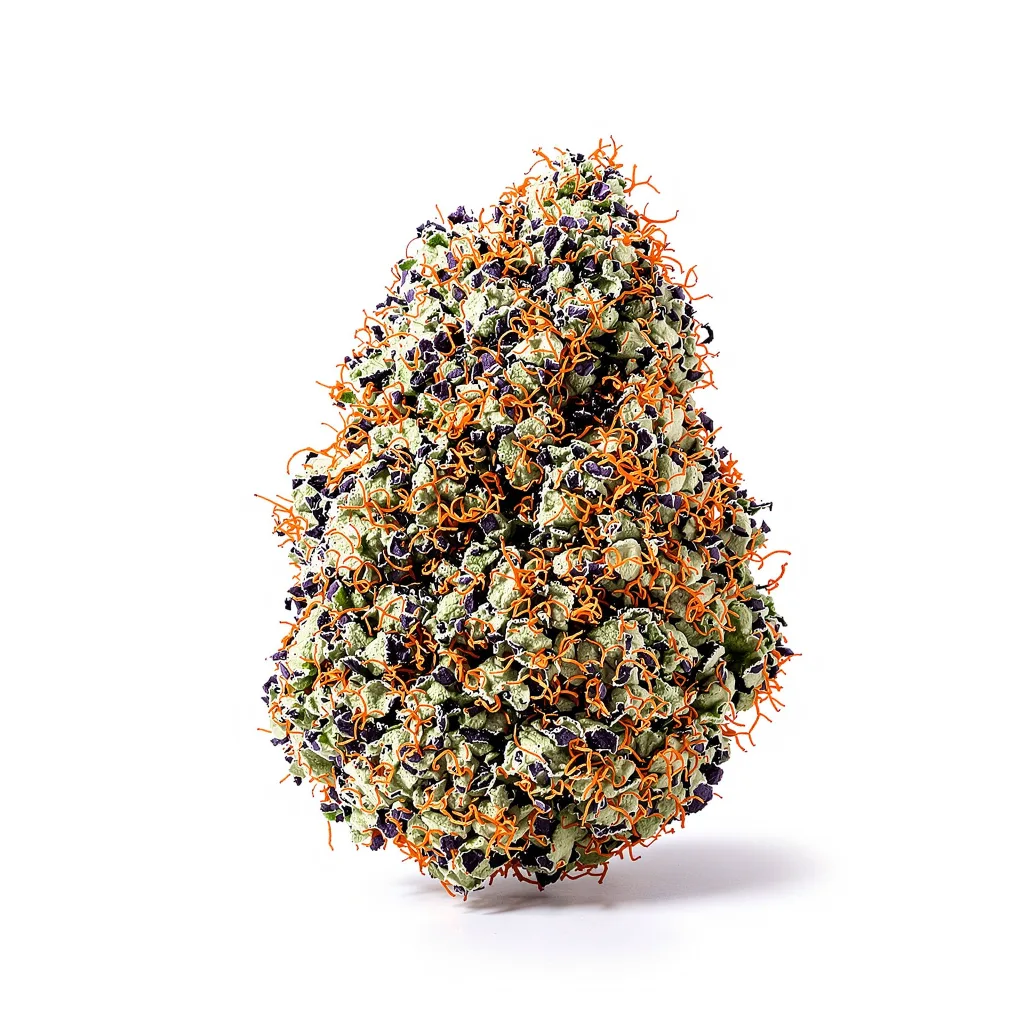 Goldberry 66% Indica / 34% Sativa — Blüte mit sichtbaren Trichomen
