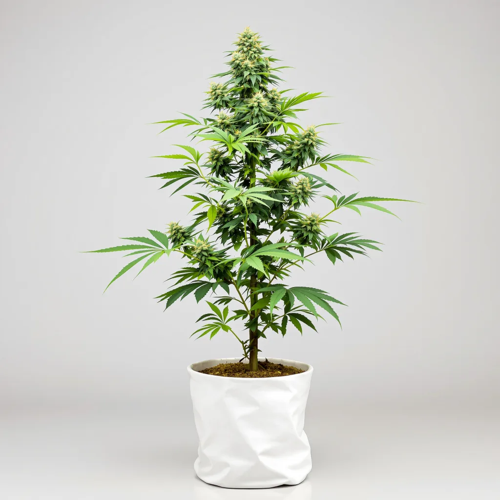 Golden Pineapple Cannabisblüte Nahaufnahme mit ausgewogene Blütenstruktur mit eisigen Trichomen