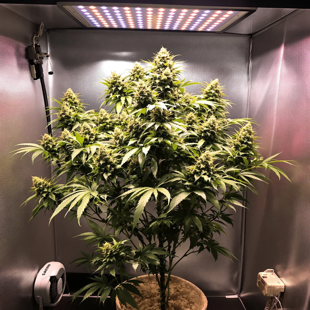 Golden Pineapple 50% Indica / 50% Sativa — Blüte mit sichtbaren Trichomen