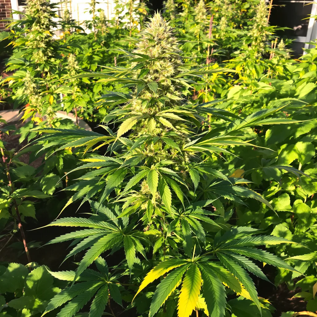 Goo 74% Indica / 26% Sativa — Blüte mit sichtbaren Trichomen
