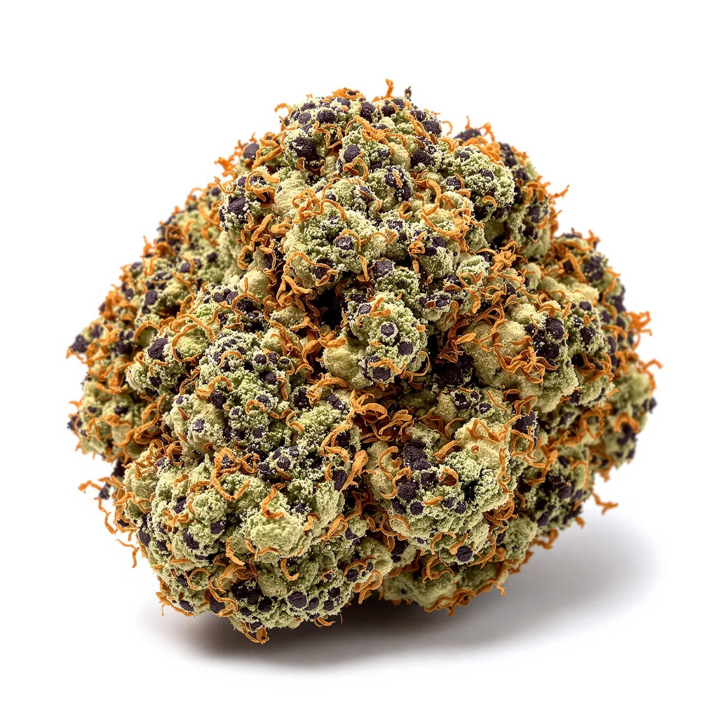 Gorilla Biscuit 67% Indica / 33% Sativa — Blüte mit sichtbaren Trichomen