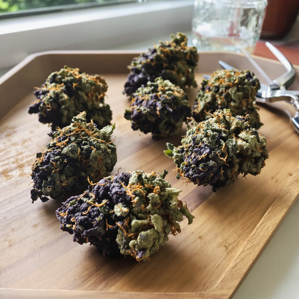 Gorilla Cookies 88% Indica / 12% Sativa — Blüte mit sichtbaren Trichomen