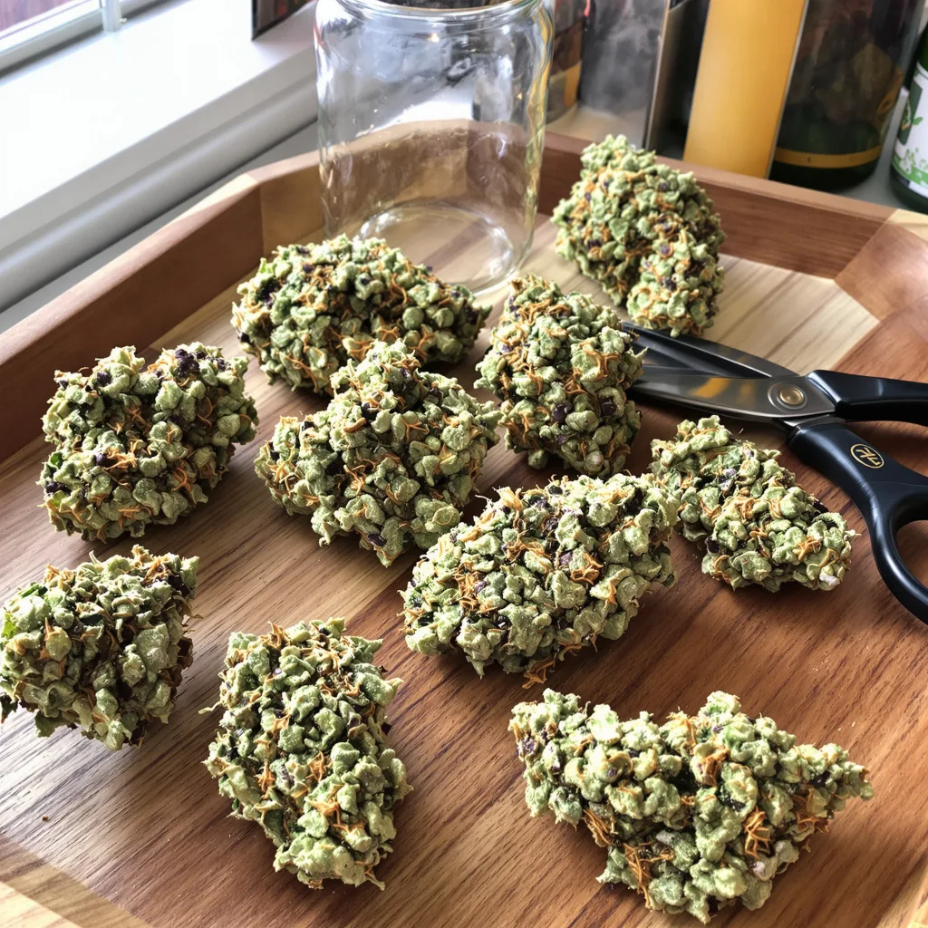 Gorilla Glue #4 60% Indica / 50% Sativa — Blüte mit sichtbaren Trichomen