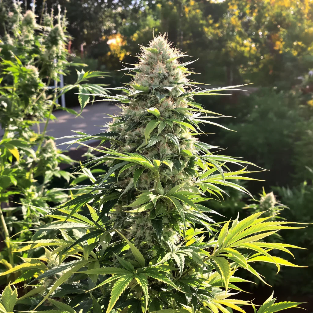 Gorilla Glue #4 60% Indica / 50% Sativa — Blüte mit sichtbaren Trichomen