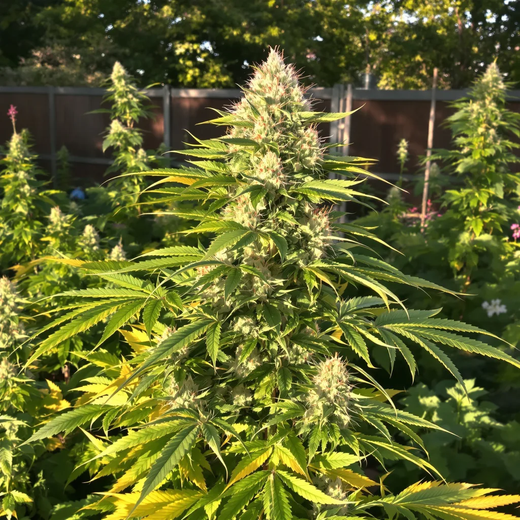 Gorilla Glue 51% Indica / 49% Sativa — Blüte mit sichtbaren Trichomen