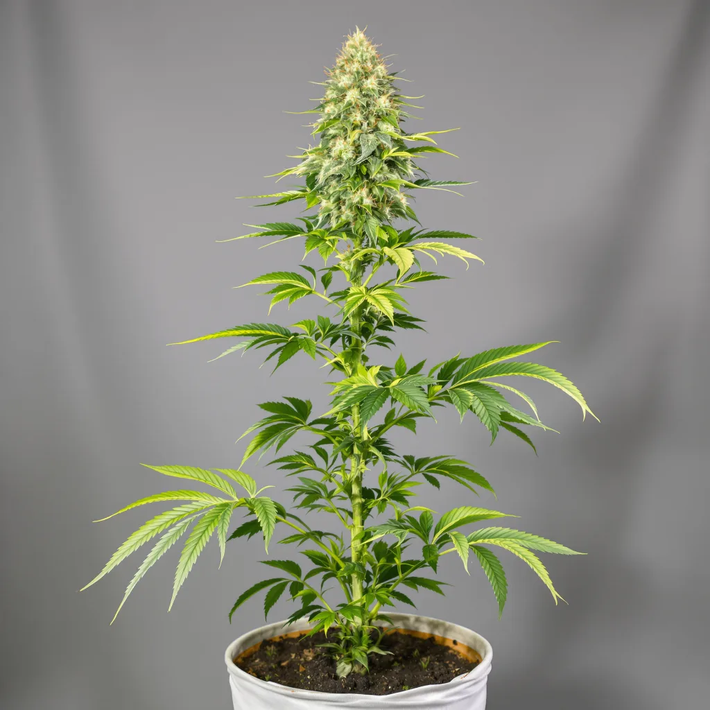 Gorilla Nut Cannabisblüte Nahaufnahme mit ausgewogene Blütenstruktur mit eisigen Trichomen