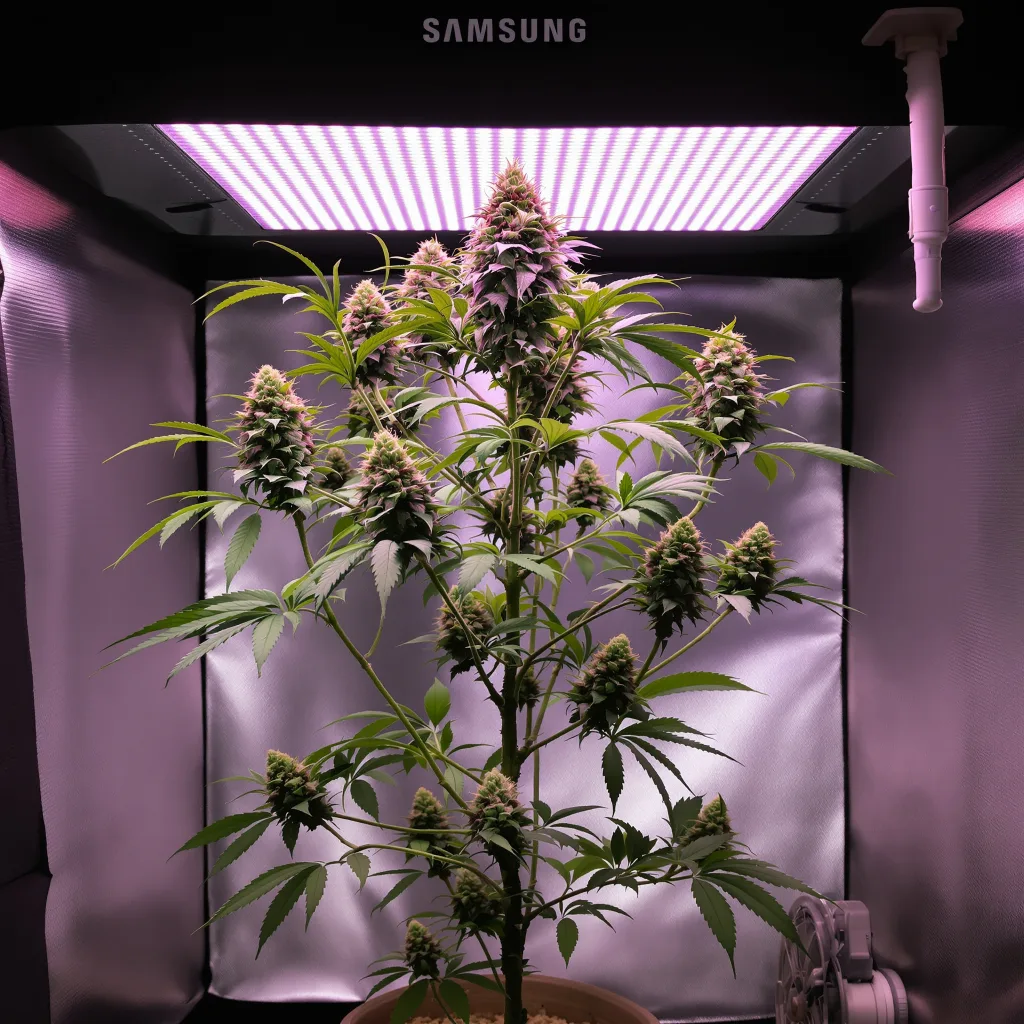 Gorilla Nut 49% Indica / 51% Sativa — Blüte mit sichtbaren Trichomen