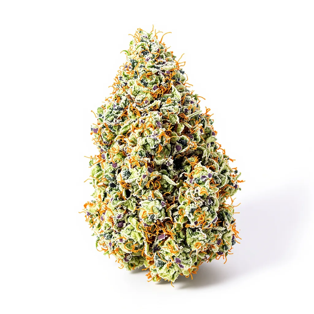 Gorilla Nut 49% Indica / 51% Sativa — Blüte mit sichtbaren Trichomen