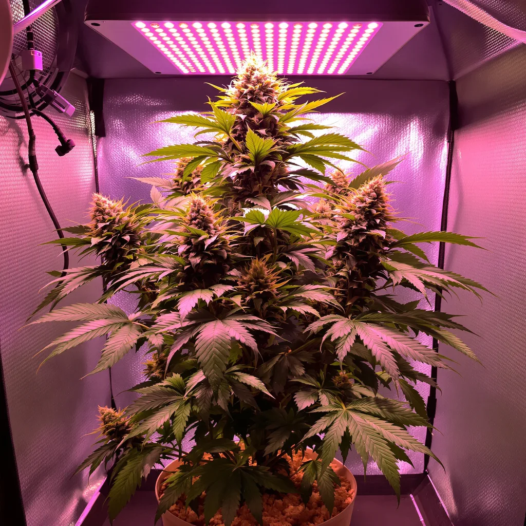 Grand Doggy Purps 68% Indica / 32% Sativa — Blüte mit sichtbaren Trichomen