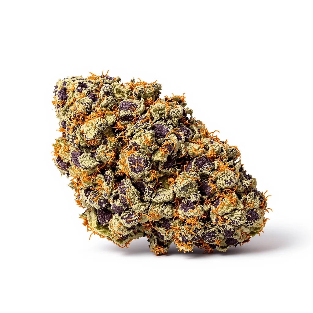 Grand Doggy Purps 68% Indica / 32% Sativa — Blüte mit sichtbaren Trichomen