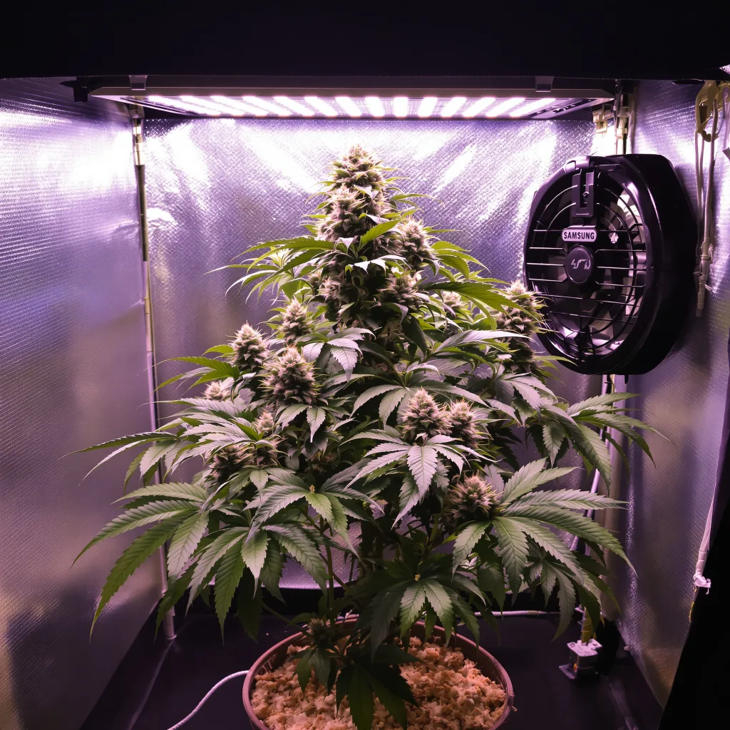 Granddaddy Purple 80% Indica / 20% Sativa — Blüte mit sichtbaren Trichomen