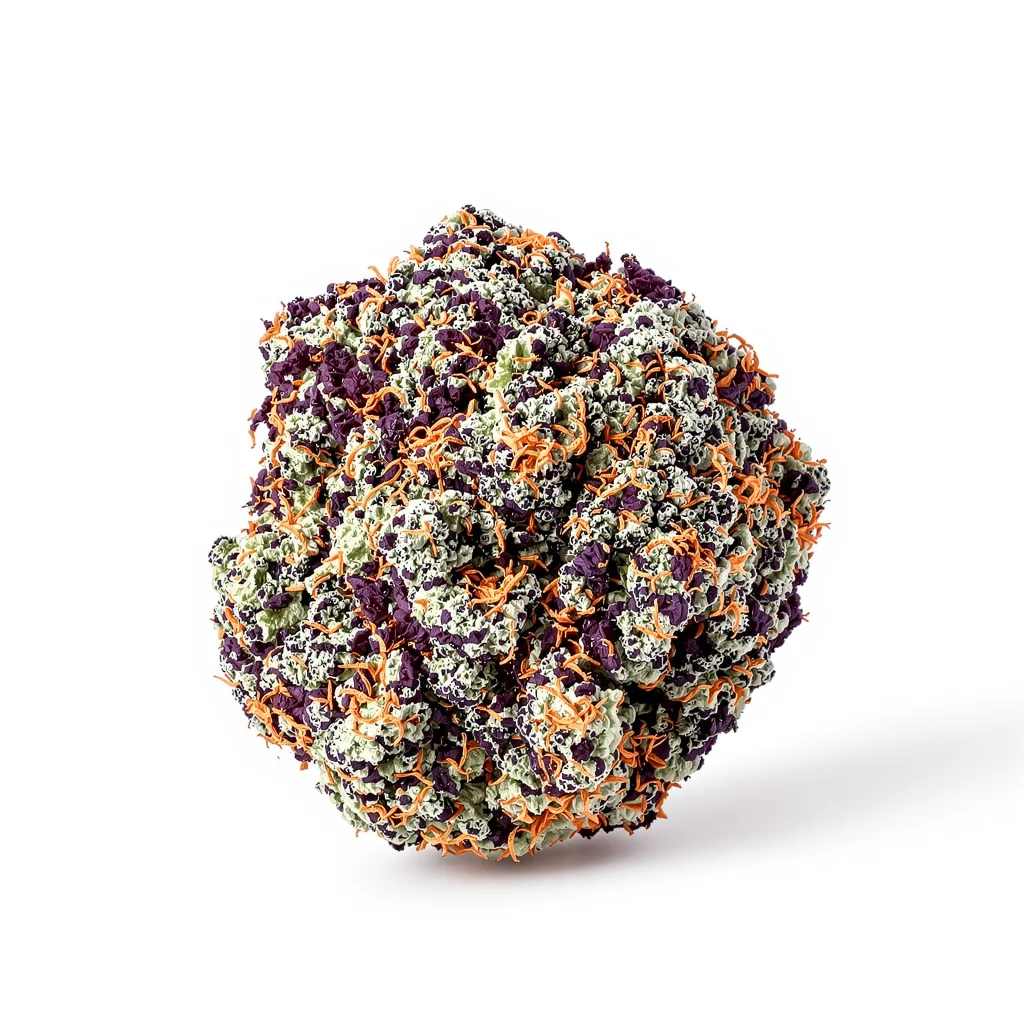 Granddaddy Purple 80% Indica / 20% Sativa — Blüte mit sichtbaren Trichomen