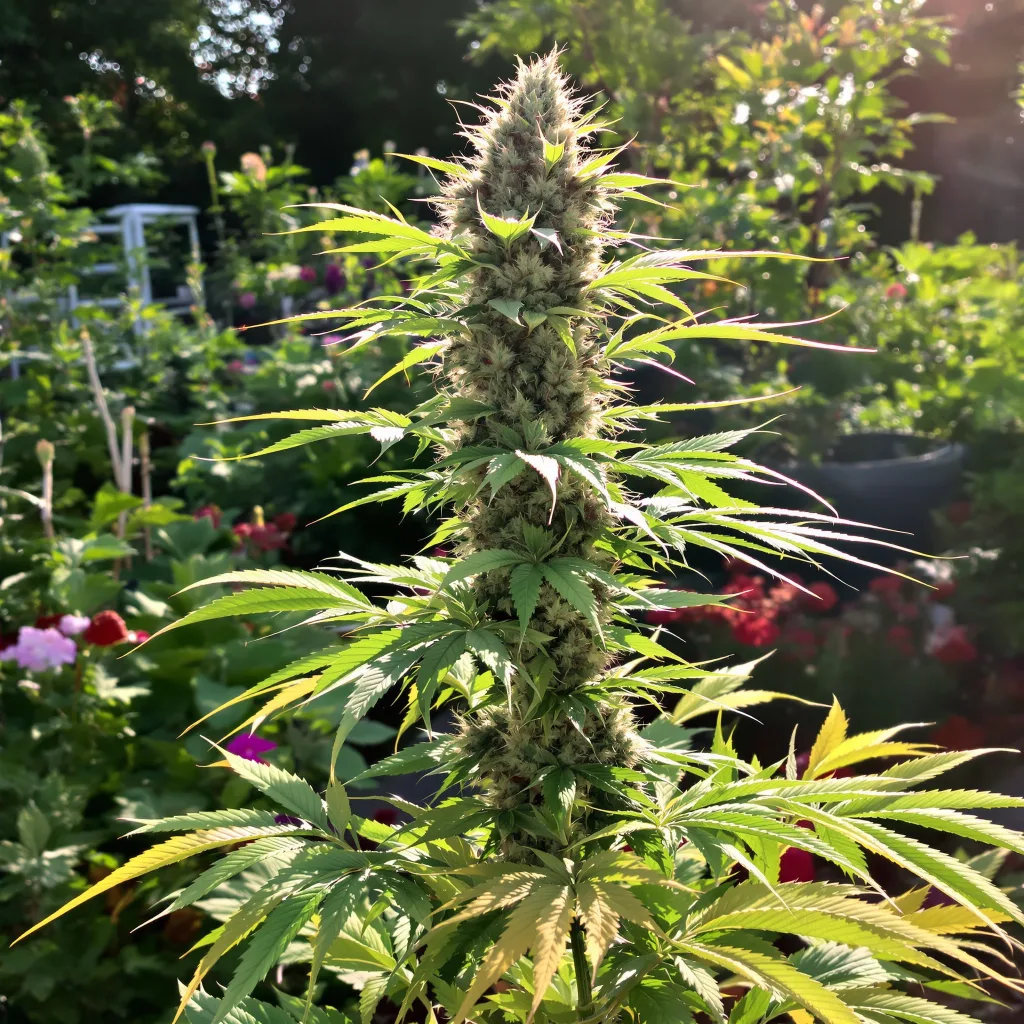 Grandmas Sugar Cookies 58% Indica / 42% Sativa — Blüte mit sichtbaren Trichomen