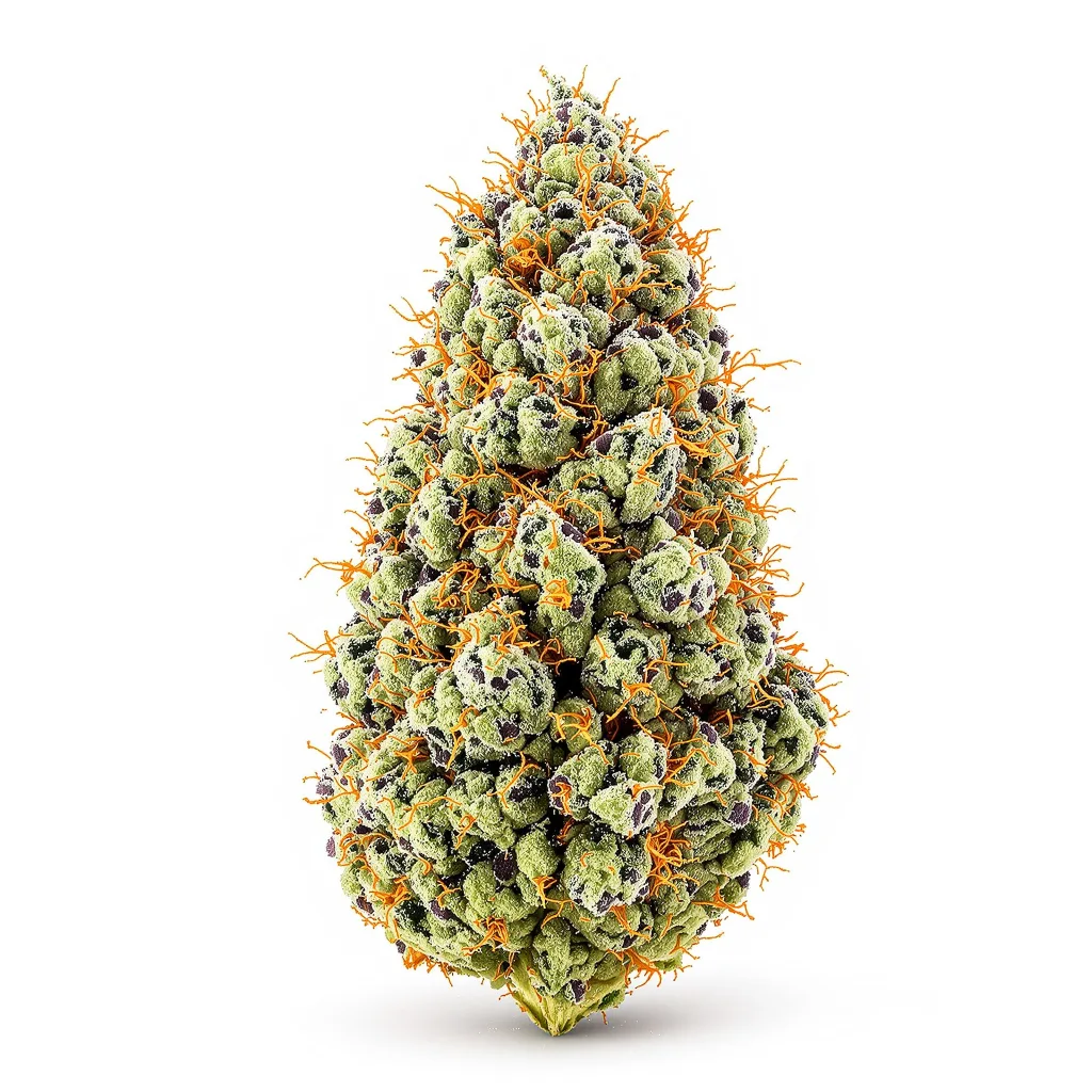Grandmas Sugar Cookies 58% Indica / 42% Sativa — Blüte mit sichtbaren Trichomen