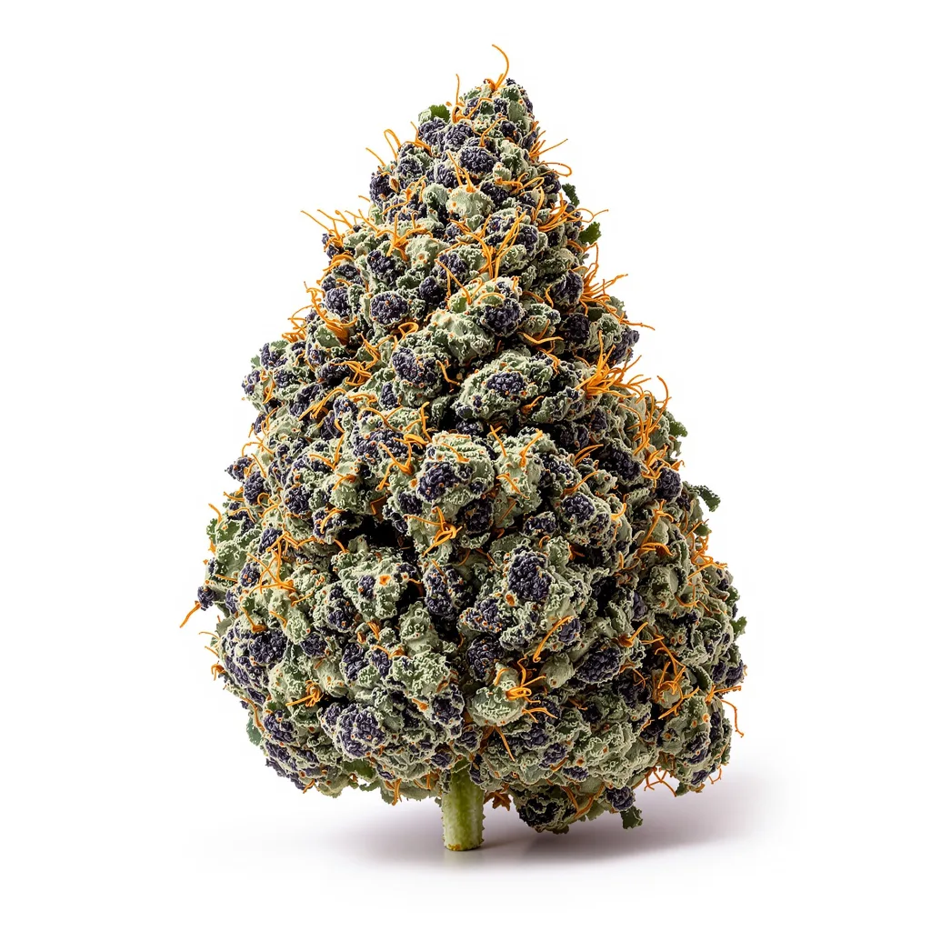 Grape Inferno 79% Indica / 21% Sativa — Blüte mit sichtbaren Trichomen