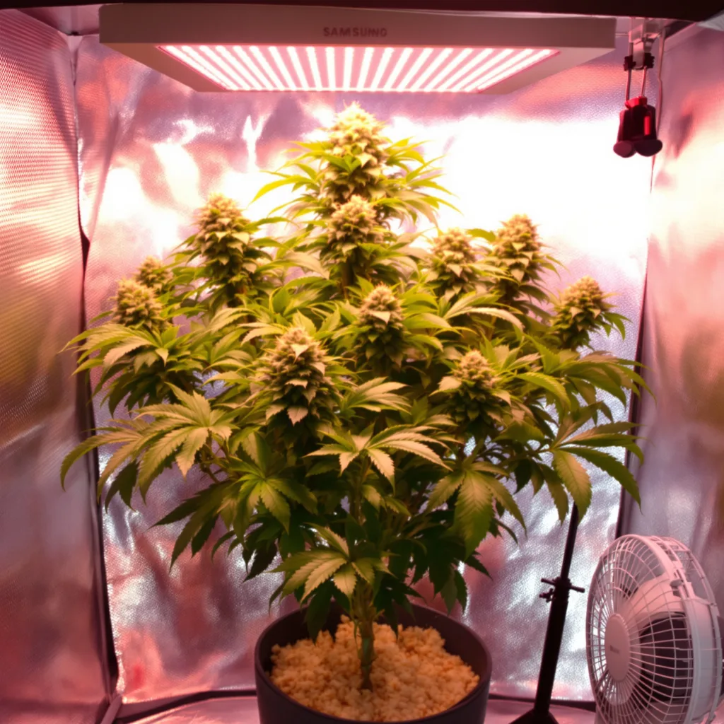 Grape Skunk 88% Indica / 12% Sativa — Blüte mit sichtbaren Trichomen