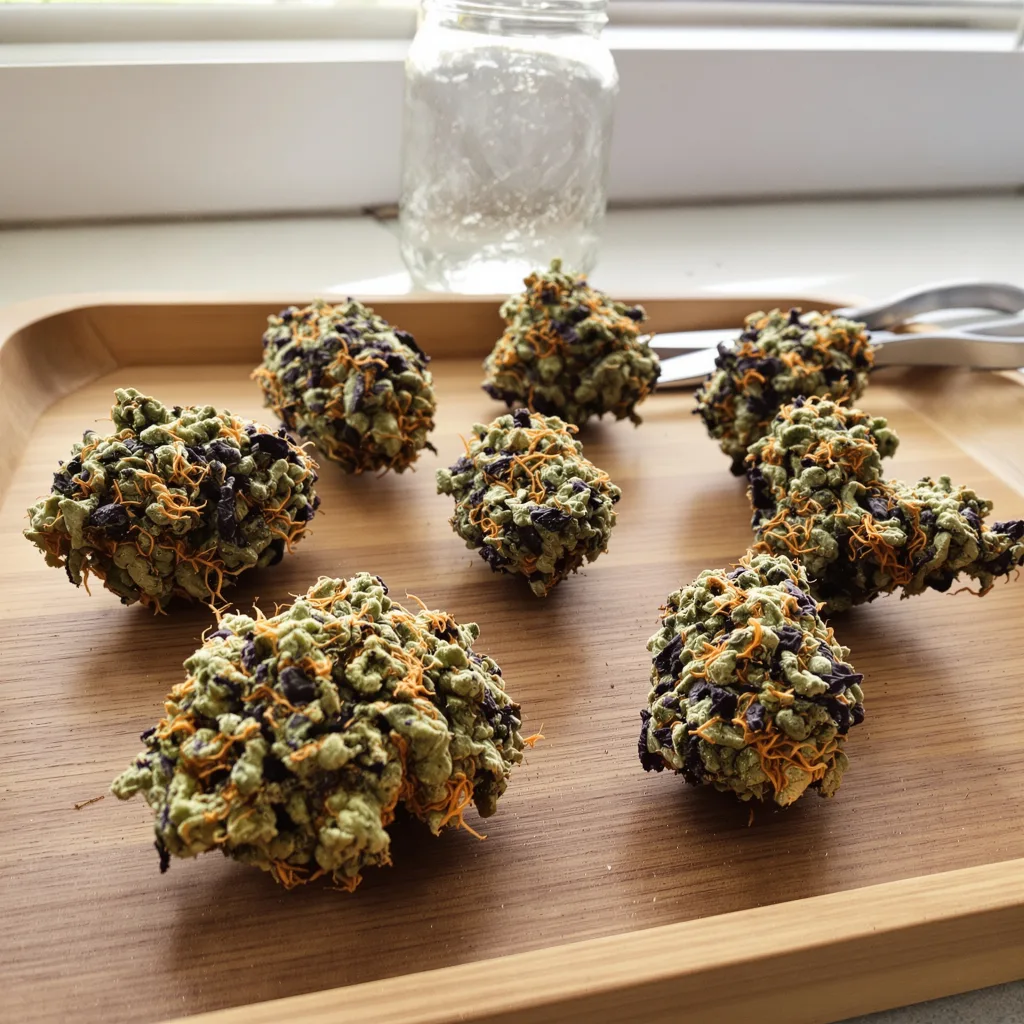 Grape Soda 81% Indica / 19% Sativa — Blüte mit sichtbaren Trichomen