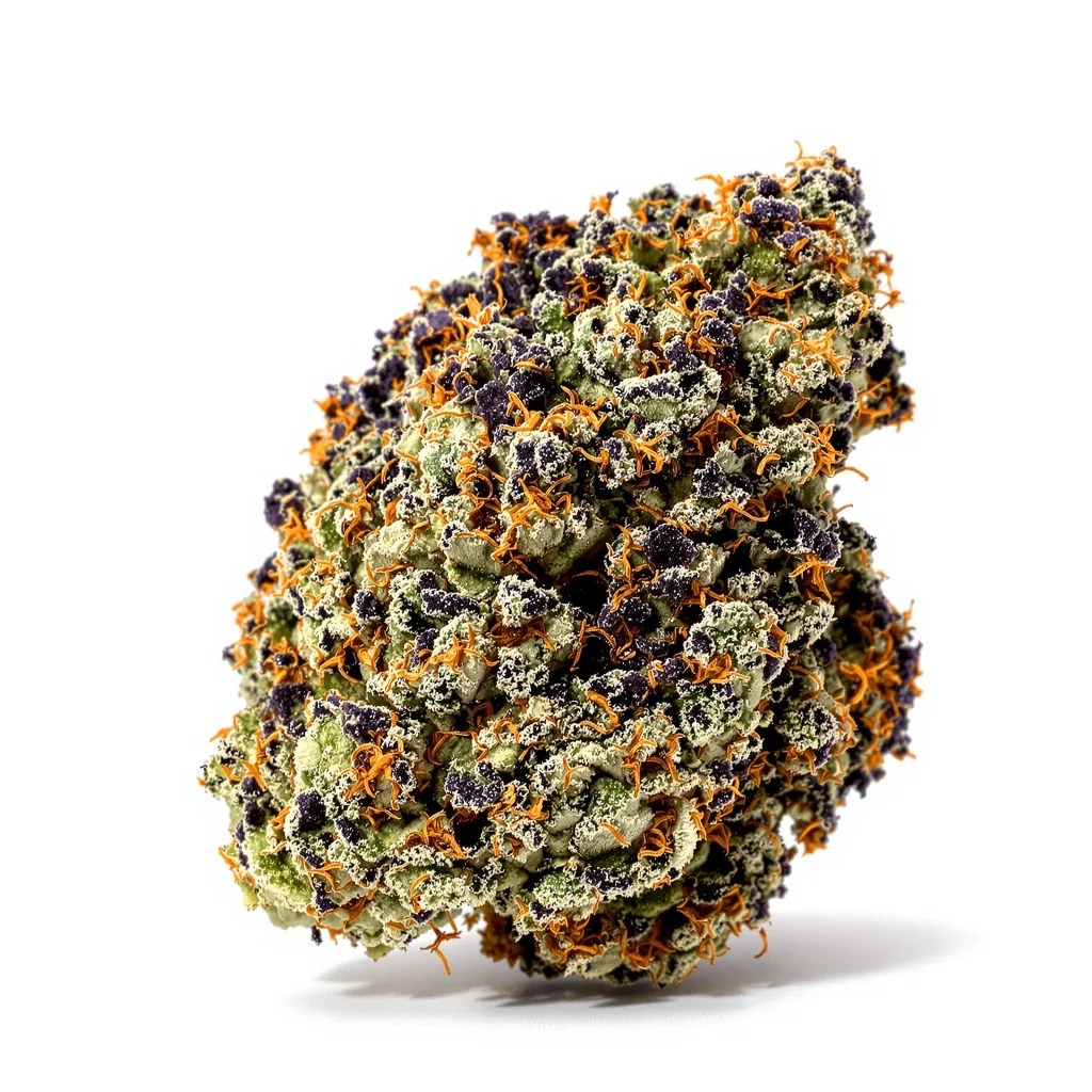 Grape Valley Kush 81% Indica / 19% Sativa — Blüte mit sichtbaren Trichomen
