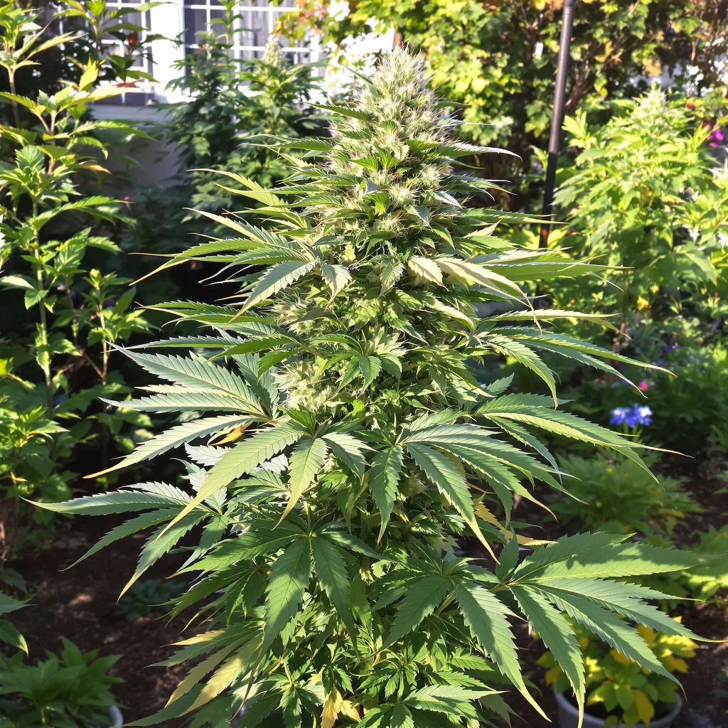 Grapefruit Kush 70% Indica / 30% Sativa — Blüte mit sichtbaren Trichomen