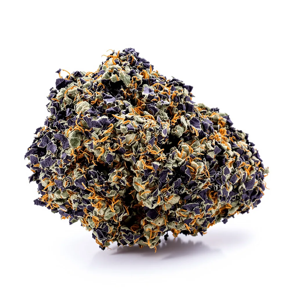 Grapefruit Kush 70% Indica / 30% Sativa — Blüte mit sichtbaren Trichomen