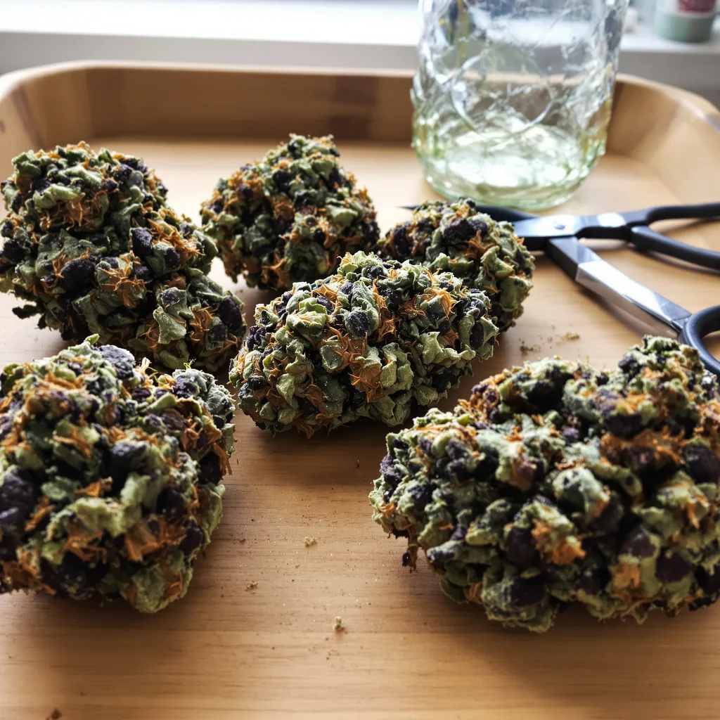 Gravity 75% Indica / 25% Sativa — Blüte mit sichtbaren Trichomen