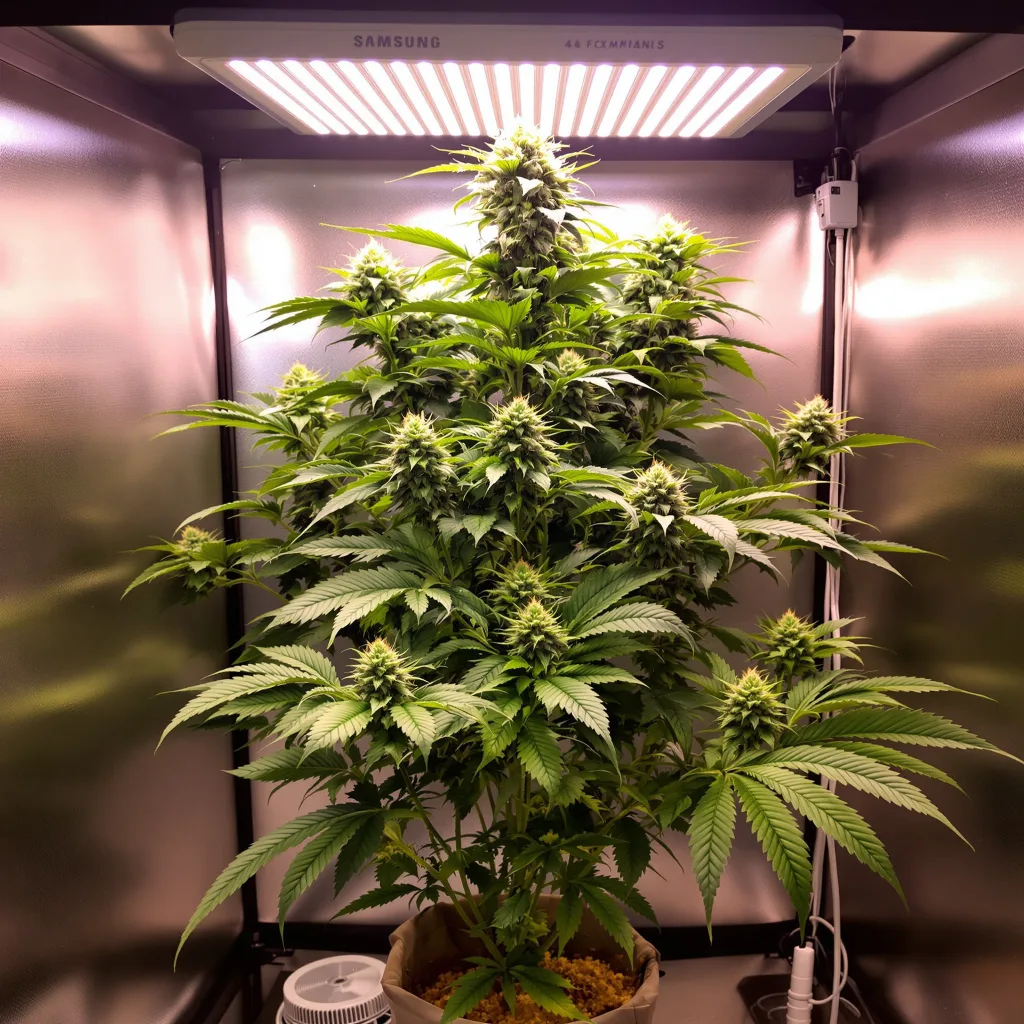 Gravity 75% Indica / 25% Sativa — Blüte mit sichtbaren Trichomen