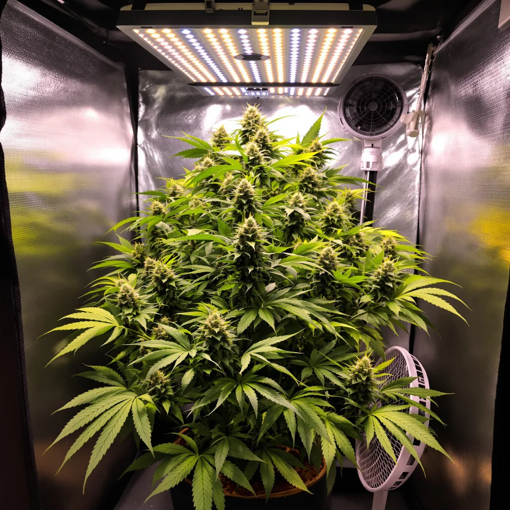 Great White Shark 78% Indica / 22% Sativa — Blüte mit sichtbaren Trichomen