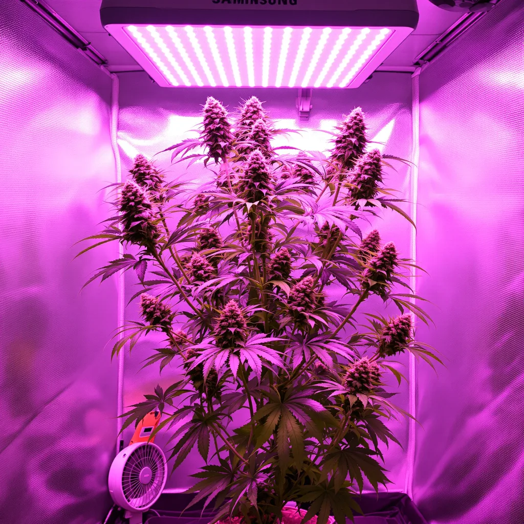 Green Avenger 47% Indica / 53% Sativa — Blüte mit sichtbaren Trichomen