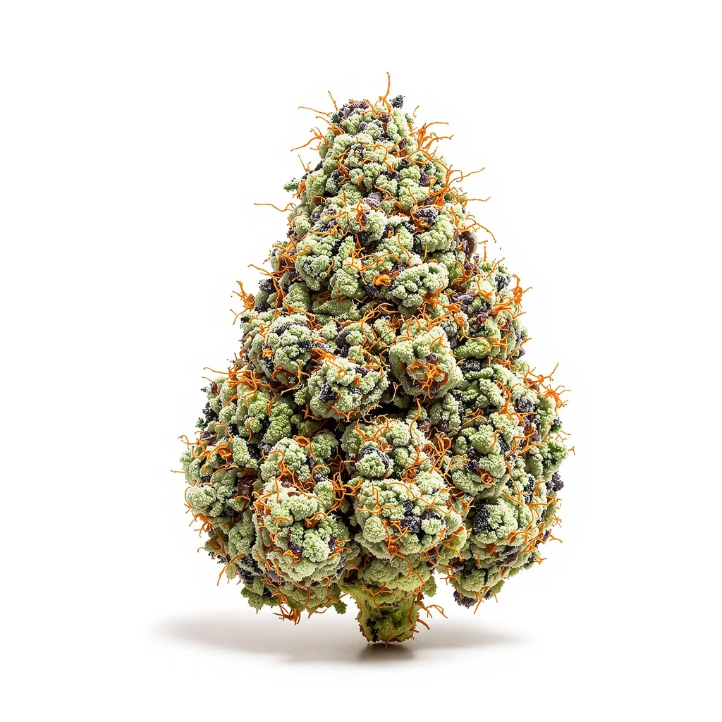 Green Avenger 47% Indica / 53% Sativa — Blüte mit sichtbaren Trichomen