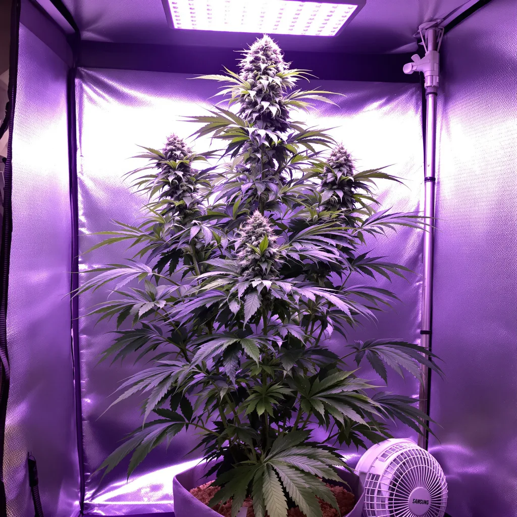 Green Dream 18% Indica / 82% Sativa — Blüte mit sichtbaren Trichomen