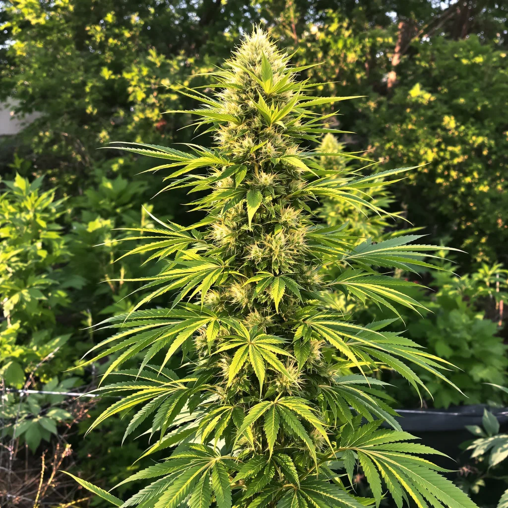 Green Dream 18% Indica / 82% Sativa — Blüte mit sichtbaren Trichomen