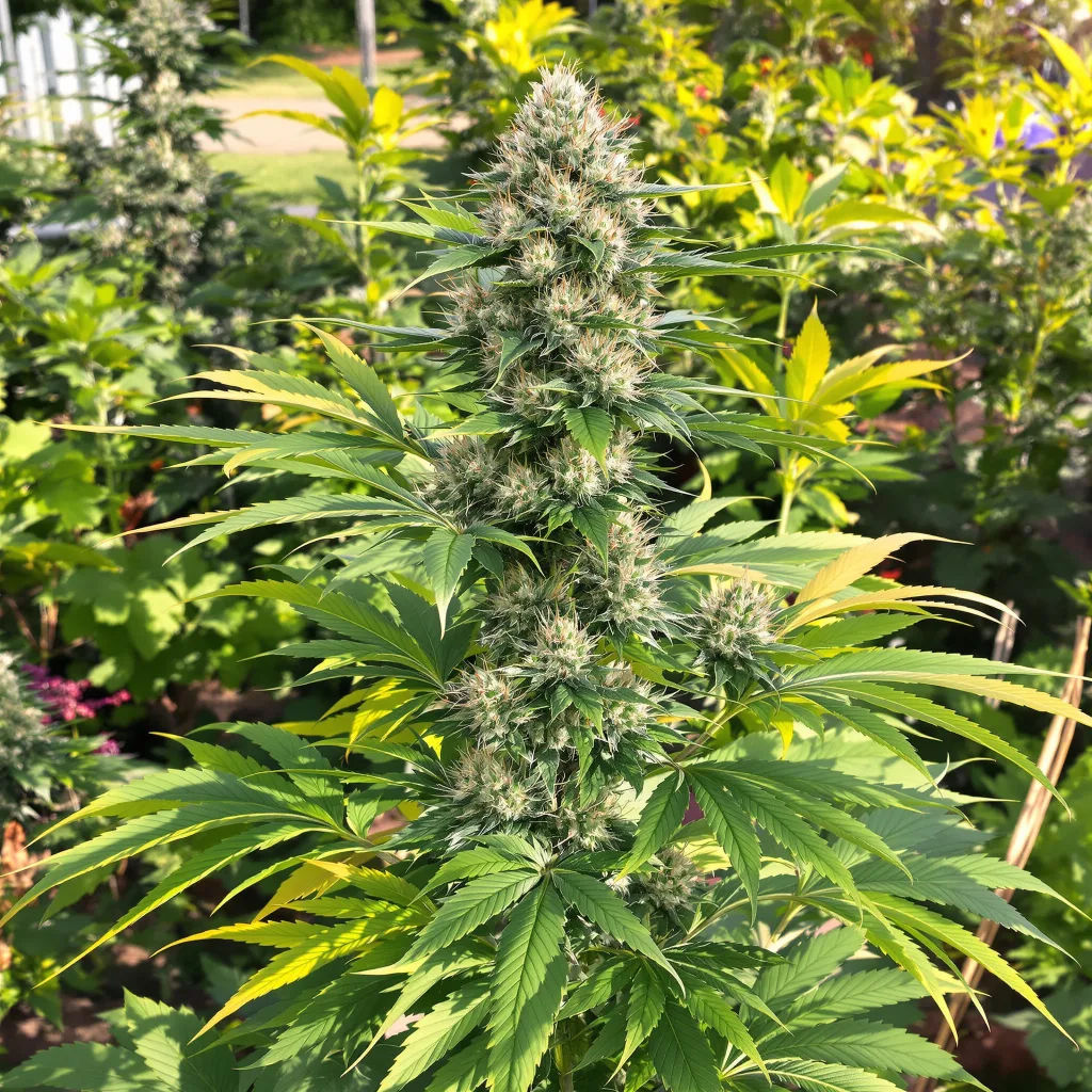 Green Kush 36% Indica / 64% Sativa — Blüte mit sichtbaren Trichomen