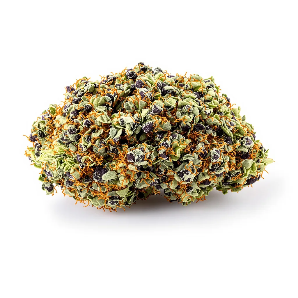 Green Love Potion 76% Indica / 24% Sativa — Blüte mit sichtbaren Trichomen