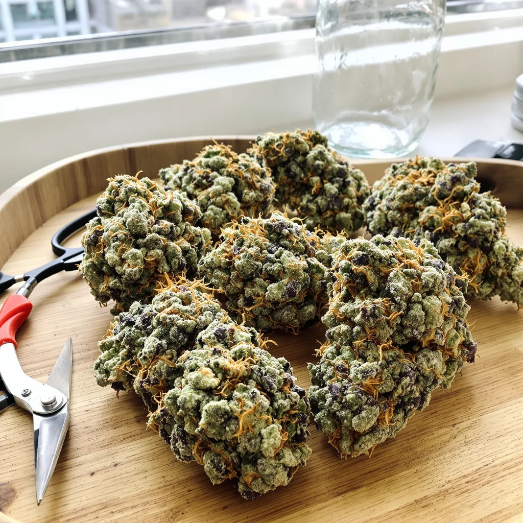 Green Queen 40% Indica / 50% Sativa — Blüte mit sichtbaren Trichomen
