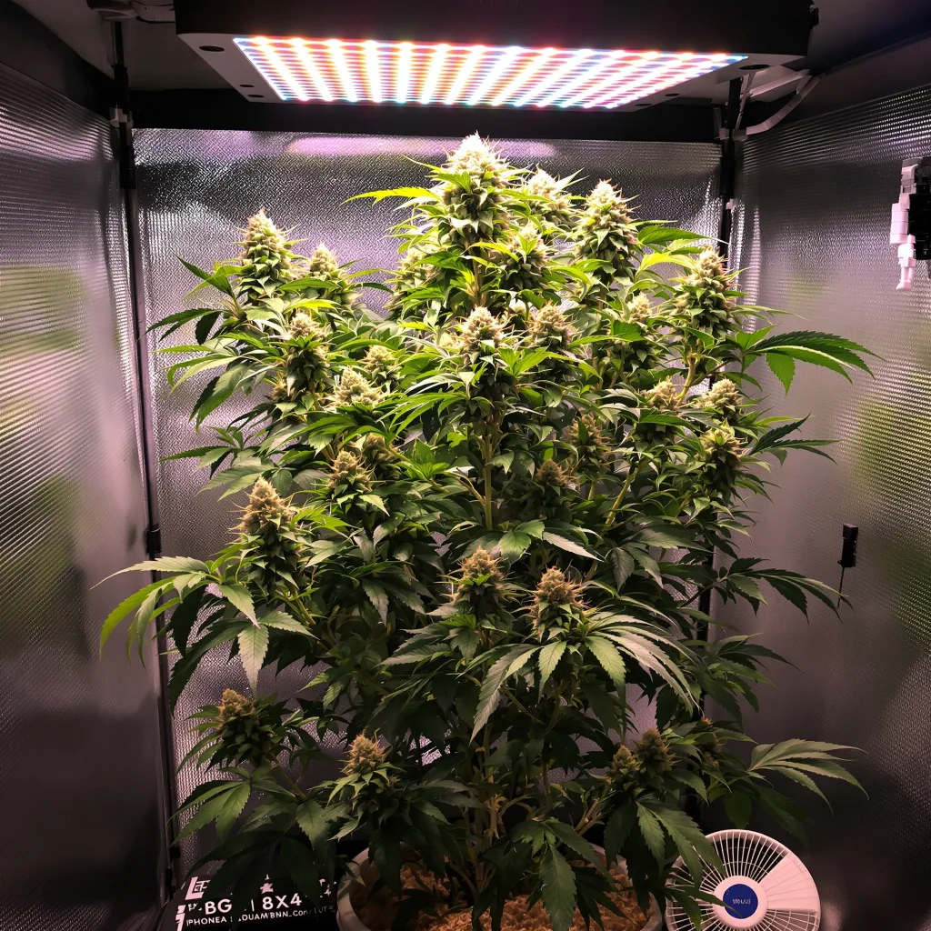 Green Queen 40% Indica / 50% Sativa — Blüte mit sichtbaren Trichomen