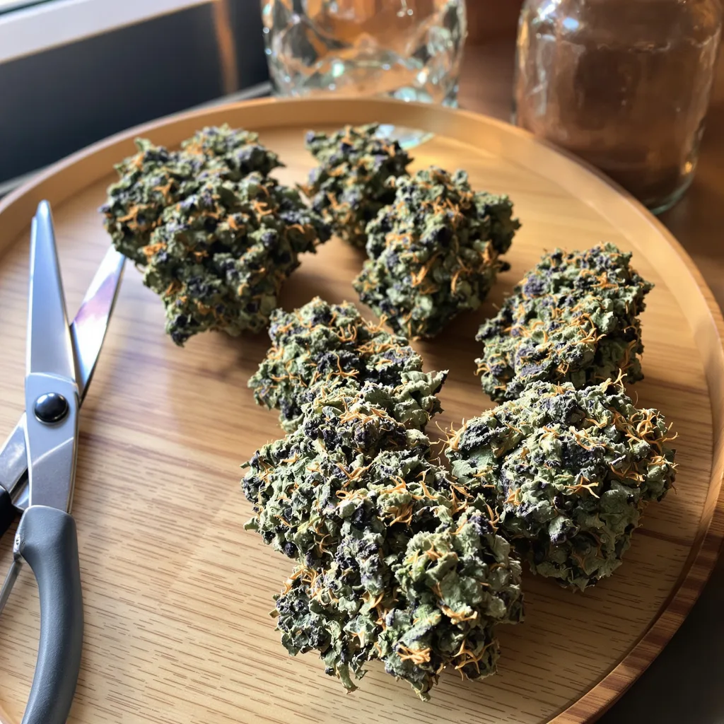 Guard Dawg 88% Indica / 12% Sativa — Blüte mit sichtbaren Trichomen