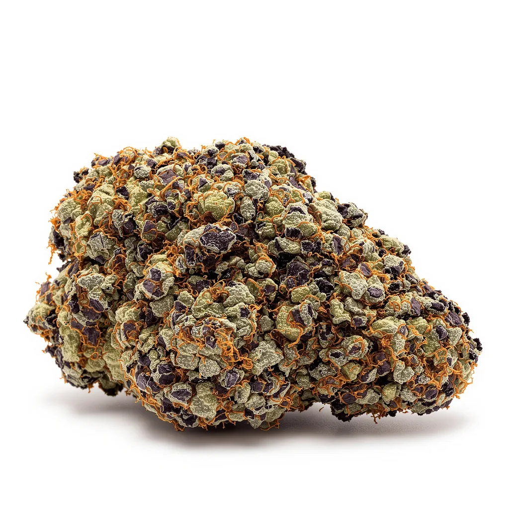 Gutbuster 77% Indica / 23% Sativa — Blüte mit sichtbaren Trichomen