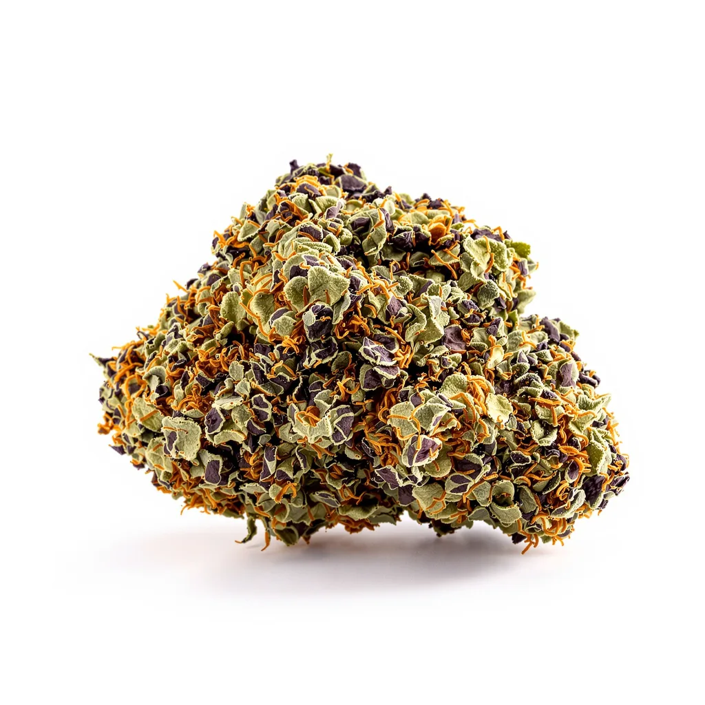 Hashbar OG 65% Indica / 35% Sativa — Blüte mit sichtbaren Trichomen