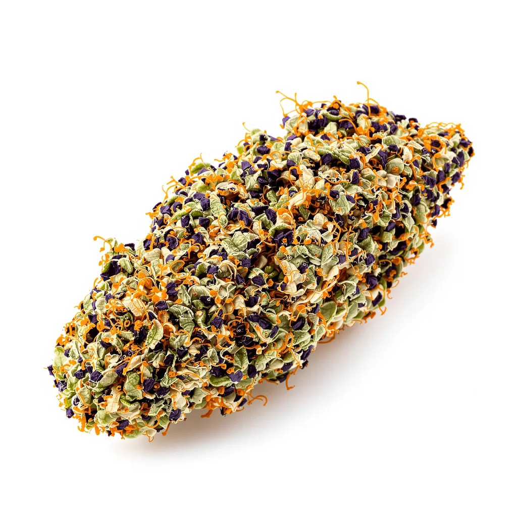Hashberry 70% Indica / 30% Sativa — Blüte mit sichtbaren Trichomen